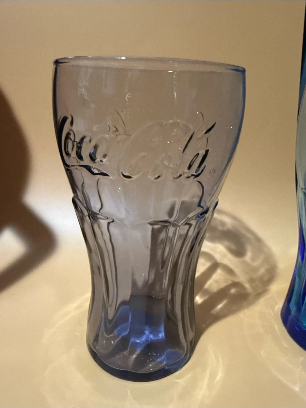 Coca Cola Blue Gradient Embossed Glass Tumblers - 6”